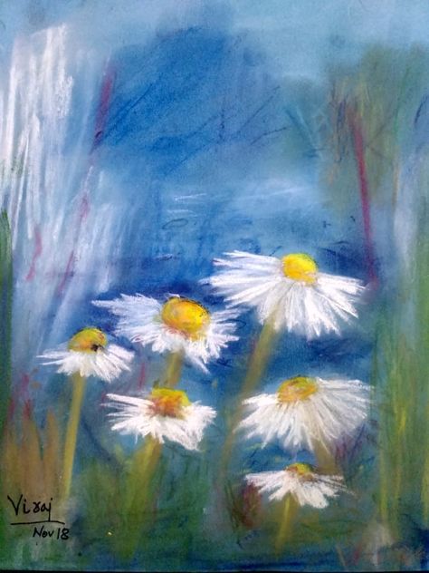 Daisy Art, Dry Pastel, Australian Flora, Oil Pastels, Pastel Flowers, Handmade Christmas Gifts, Flower Oil, Art Oil, Daisy Flower