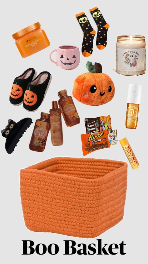 #boobasket #ideas #halloween #fall Boo Basket Ideas For Best Friend, Halloween Boo Basket Ideas, Brrr Basket, Fall Basket Ideas, Boo Basket Ideas, Halloween Sleepover, Fall Gift Baskets, Boo Baskets, Fall Board