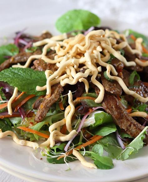 Thai style beef salad with crispy noodles | New World Crispy Noodle Salad, Thai Beef Salad Recipe, Thai Beef Salad, The Perfect Salad, Crispy Noodles, Thai Beef, Perfect Salad, Meat Salad, Beef Salad