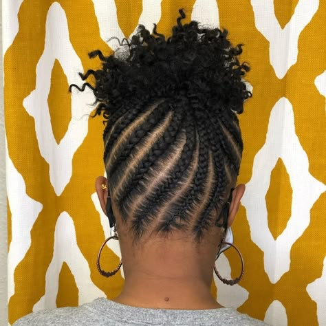 Braided Updo For Black Women Cornrow, Corn Row Updo Hairstyles, Cornrow Braid Bun Styles, Up Do Cornrow Hairstyles, Up Do Natural Hairstyles Black Women, Braided Cornrow Hairstyles Black Women Bun Updo, Cornrow Hairstyles For Short Hair, Cornrow Designs For Women Natural Hair, Braided Bun Hairstyles For Black Women