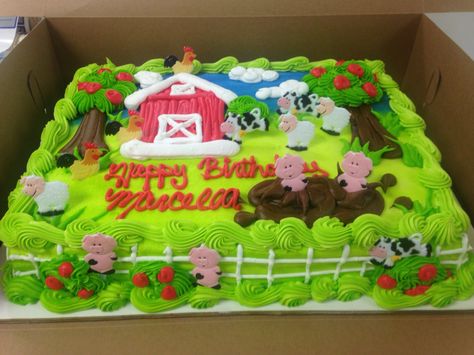 Farm cake Animals Birthday Cake, Farm Birthday Cake, Farm Birthday Cakes, Costco Cake, Barnyard Cake, Farm Animal Cakes, Custom Sugar Cookies, Animal Theme Birthday, Cupcake Bouquets