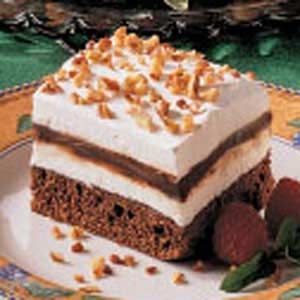 Brownie Delight  This is a family favorite that gets absolute raves wherever I bring it for dessert. Brownie Delight, Lasagna Dessert, Chocolate Delight, Instant Pudding, Brownie Mix, Hot Fudge, Brownie Bar, Taste Of Home, Favorite Desserts