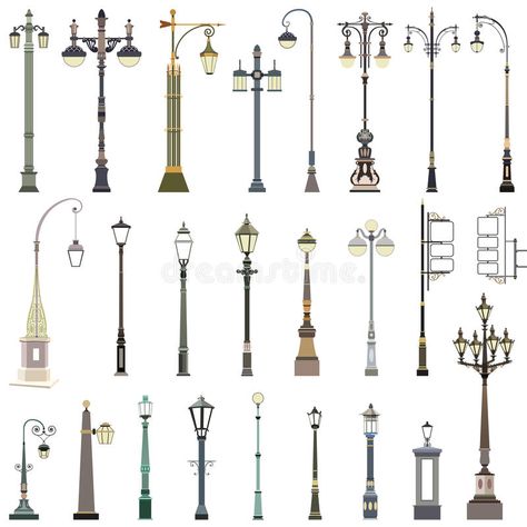 Collection of street lamps stock illustration Modern Outdoor Lamp, Film Reference, Lamp Tattoo, Architectural Columns, Rooftop Terrace Design, Wedding Backdrop Design, Light Pole, Download Image, Street Furniture