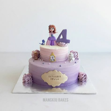 Sofia the First cake with chocolate oreo cheese filling and icing buttercream exterior. The top tier is a 4" strawberry cheese cake.…