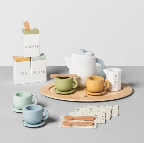 The Gaines' Hearth & Hand Spring Arrivals Include Unique Jadeite and Milk Glass | Hunker Play Tea Set, Wooden Tea Set, Kids Market, Chip And Jo, Toy Tea Set, Arizona House, Hearth & Hand With Magnolia, Wooden Food, Food Toys