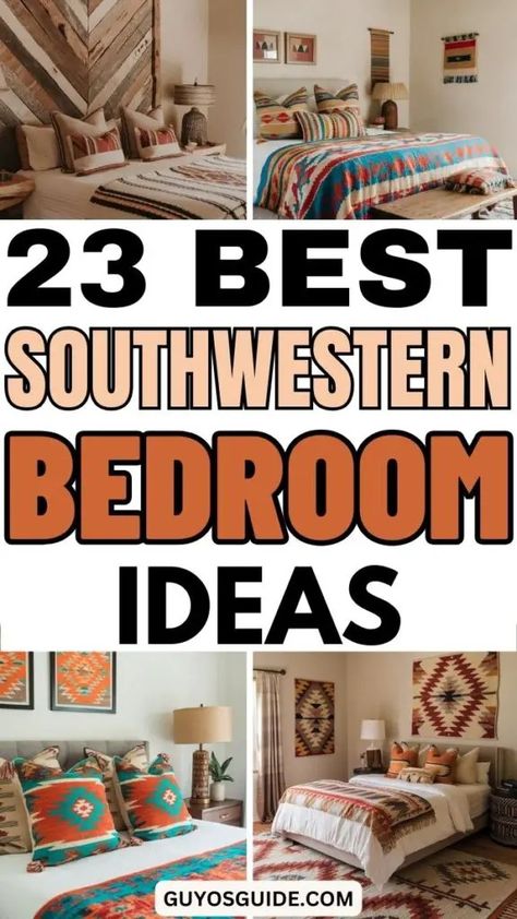 23 Southwestern Bedroom Ideas to Bring Desert Charm Indoors Cowgirl Bedrooms Western, Southwestern Themed Bedroom, Boho Western Master Room Bedroom Ideas, Southwestern Decorating Bedroom, Country Western Bedroom, Southwestern Bedroom Ideas, Southwest Interior Design, Southwest Interior, Southwest Bedroom