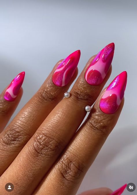 Genre Nails, Hot Pink Cat Eye Nails, Fake Crying, Multicoloured Nails, Girl Pranks, Her Nails, Nail Candy, Sao Paulo Brazil, Almond Acrylic Nails