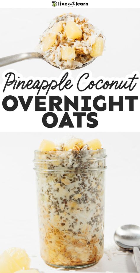 With just 8 ingredients, these pineapple overnight oats are incredibly easy to throw together! Packed with tropical flavor and made in 5 minutes, they are a healthy breakfast that doubles as the ultimate meal prep. Pina Colada Overnight Oats, Pineapple Breakfast, Blueberry Overnight Oats, Vegan Overnight Oats, Oat Recipes Healthy, Vegetarian Comfort Food, Overnight Oats Recipe Healthy, Easy Brunch Recipes, Dried Pineapple