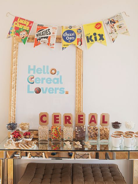 . Cereal Buffet Bar, Cereal Themed Party, Cereal Bars Party, Cereal Buffet, Planner Photography, Birthday Breakfast Party, Cereal Bar, Breakfast Party, Birthday Breakfast