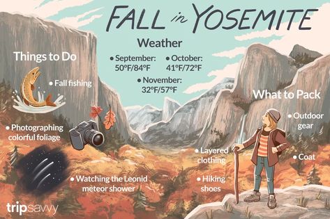 Fall in Yosemite Yosemite Trip, Fall Fishing, Event Guide, Good Weather, Meteor Shower, Fall Weather, Yosemite National, What To Pack, Yosemite National Park