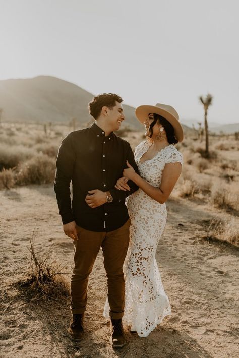 Loved this simple desert elopement in Joshua Tree National Park including, elopement ideas, boho bride, lace wedding dress, casual grooms attire, pampas grass bouquet + more! Socal Wedding & Elopement Photographer - Alyssa Marie Photo Groom Untucked Shirt, Men’s Elopement Attire, Boho Groom Attire Casual, Casual Groom Wedding Attire, Elopment Mens Attire Casual, Simple Groom Outfit, Boho Wedding Guest Outfit Men, Casual Groom Attire Fall, Groom Elopement Attire