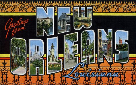 Greetings from New Orleans, Louisiana - Large Letter Postcard | Flickr - Photo Sharing! New Orleans History, Louisiana Art, Jackson Square, Old Photography, New Orleans Louisiana, Crescent City, Large Letters, Vintage Postcard, Post Cards