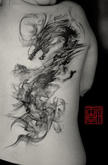 tattootemple:  Smoke Dragon - artwork and tattoo by Wang - www.tattootemple.hk Watercolor Dragon Tattoo, Japanese Dragon Tattoos, Dragon Tattoos, Geniale Tattoos, Dragon Tattoo Designs, Ink Master, Dragon Artwork, Hip Tattoo, Vintage Tattoo