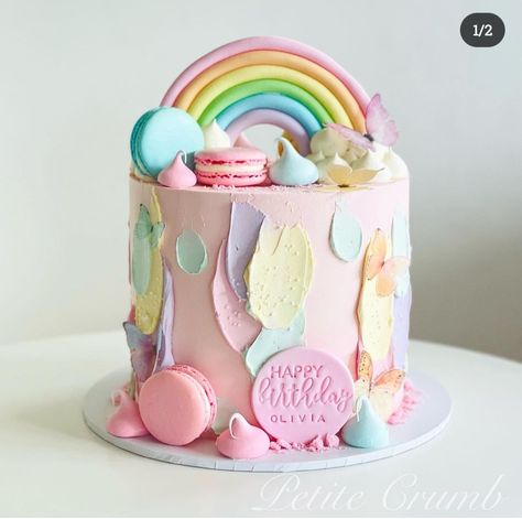 Rainbow Birthday Cake Buttercream, Flower Rainbow Cake, Rainbow Bluey Cake, Rainbow Cake Buttercream, Rainbow Pastel Cake, Rainbow 1st Birthday Cake, Rainbow Buttercream Cake, Unicorn Rainbow Cake, Pastel Rainbow Cake