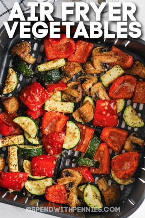 Air Fryer Roasted Vegetables, Air Fried Vegetable Recipes, Mix Vegetable Recipe, Zucchini Mushrooms, Air Fryer Vegetables, Veggie Fries, Quick Side Dishes, Roasted Vegetable Recipes, Healthy Air Fryer