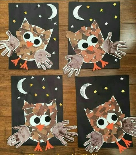 Jesień Owl Crafts, Handprint Crafts, Daycare Crafts, Autumn Crafts, Fall Crafts For Kids, Kindergarten Art, Toddler Art, Classroom Crafts, Childrens Crafts