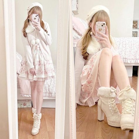 Winter Himekaji, Liz Lisa Dress, Lace Makeup, Himekaji Outfits, Agejo Gyaru, Winter Princess, Liz Lisa, Gyaru Fashion, J Fashion