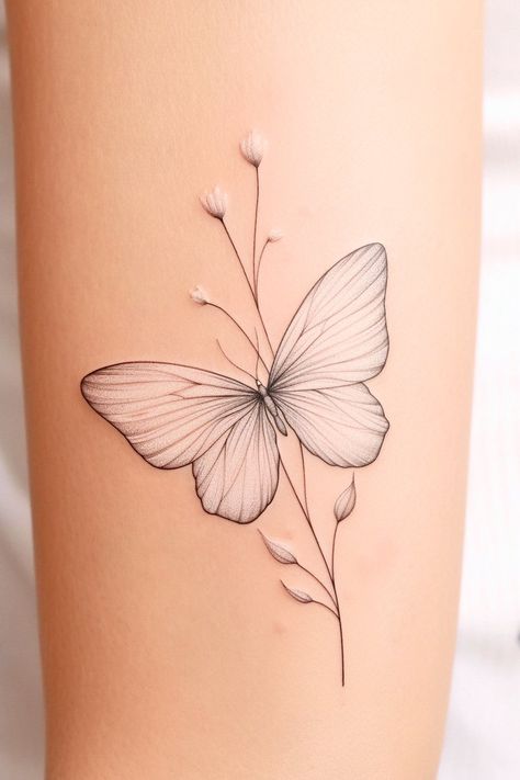 Julia Butterfly Tattoo, Butterfly And Flowers Tattoo Designs, Matching Half Butterfly Tattoo, Birth Butterfly Tattoo, Butterfly Plant Tattoo, Long Butterfly Tattoo, Baterflay Tattoo Women, Hibiscus And Butterfly Tattoo, Butterfly Tatoos Woman