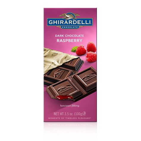 Raspberry Squares, Ghiradelli Chocolate, Dark Chocolate Raspberry, Raspberry Bars, Ghirardelli Chocolate, Chocolate Company, Raspberry Filling, Dark Chocolate Bar, Cream Aesthetic