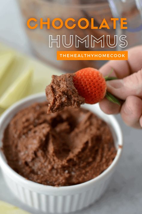 Chocolate Hummus - The Healthy Home Cook Chocolate Hummus Recipes, Dessert Hummus Recipe, Mexican Hot Chocolate Cookies, Hummus Recipes, Chocolate Hummus, Chocolate Peanut Butter Smoothie, Dessert Hummus, Peanut Butter Smoothie, Hot Chocolate Cookies