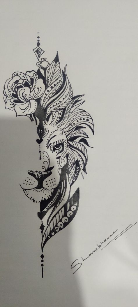 Henna Lion Tattoo, Lion Mandala Flower Tattoo Design, Mandala Lion Tattoo Women, Lion Lotus Tattoo, Lion With Mandala Tattoo Design, Lion Tattoo Mandala, Lion Mandala Drawing, Lioness Mandala Tattoo, Lion Mandala Tattoo For Women