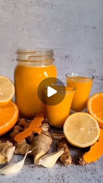 Eva Molenda Health Coach | Coaching 1:1 | Recipe Creator on Instagram: "Wellness Ginger Shots⬇️ That Help Boost The Immune System. By @spalshofgoodness tag a friend who needs to try this.

I'm a big fan of wellness shots, and lately, I've been gravitating toward juices with high vitamin C content. I'm also always looking for ways to get more turmeric, ginger, honey, garlic, orange, and lemon into my system. 

GInger & turmeric are natural anti-inflammatory and antioxidants that are known to aid digestion, breathing problems, joint pain, and fatigue.  

Honey improves both cough frequency and severity. Garlic, on the other hand, can protect against cough and fever, both natural antibiotics. Lemon and orange juice are high in vitamin C, which boosts immunity. 

So, if you're looking for ways Turmeric Ginger Honey, Nama Juicer, Ginger Shot Recipe, Ginger Shots, Ginger Honey, Ginger Shot, Wellness Shots, Cold Press Juicer, Breathing Problems