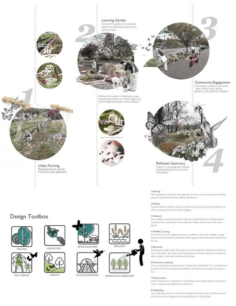 Pollinator Network by Yuchia Jan - Rethinking The Future Awards Landscape Concept Diagram, Ecosystem Diagram, Landscape Diagram, Site Analysis Architecture, Landscape Architecture Graphics, Landscape Architecture Plan, Urban Design Diagram, Architecture Presentation Board, Architecture Concept Diagram