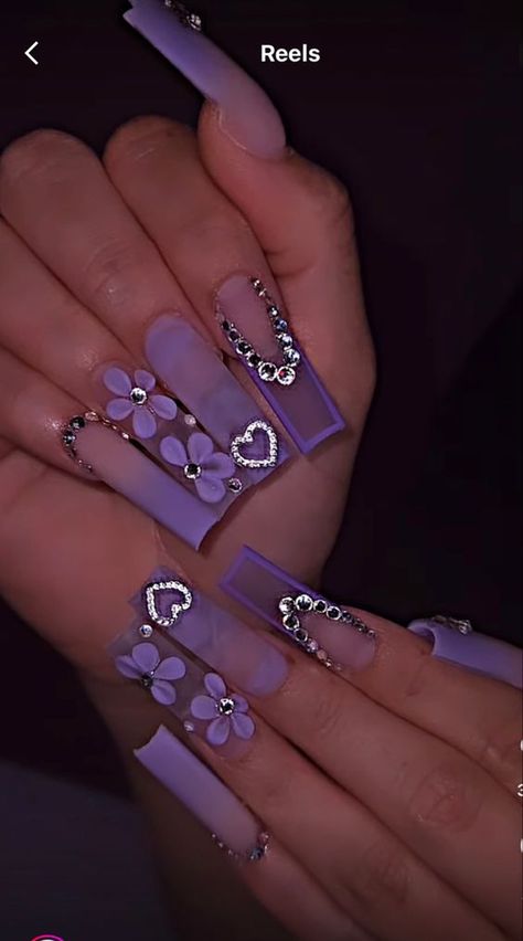 Quinceanera Nails, Purple Nail Art, Purple Acrylic Nails, Purple Nail Designs, Fancy Nails Designs, Nails Design With Rhinestones, Purple Nail, Girly Acrylic Nails, Dope Nail Designs