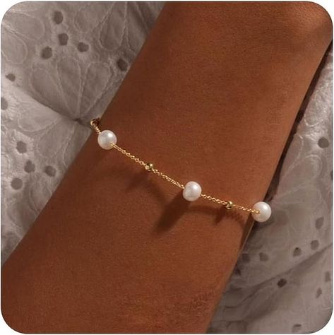 Stainless Steel Adjustable 18K Gold Dainty Pearl Bead Link Simple Cute Women's Bracelet Trend Bridesmaid Jewelry Gifts for Girls Gold Bridesmaid Bracelet, Delicate Gold Bracelet, Multi Chain Bracelet, Gold Pearl Bracelet, The Prom, 18k Gold Bracelet, Trending Bracelets, Pearl Bracelets, Bridesmaid Gifts Jewelry