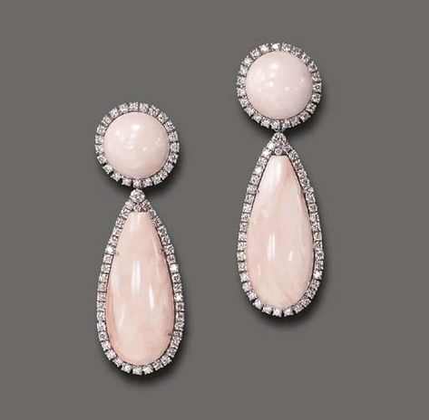 **A PAIR OF CORAL AND DIAMOND EAR PENDANTS | Christie's Pink Diamond Earrings, Fine Pearl Jewelry, The Bling Ring, Evening Accessories, Coral Earrings, Turkish Jewelry, Coral Jewelry, Earrings Studs, Coral Turquoise