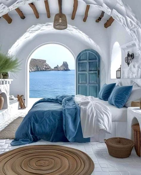 Greek Bedroom, Greek Interior Design, Hotel Inspired Bedroom, Greece Homes, Greece House, Mediterranean Bedroom, Hotel Bedroom Design, Vision 2024, Beach House Interior Design