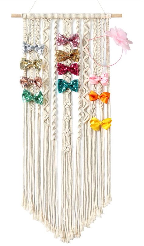 Mkono Macrame Bow Holder Hanging Hair Bow Organizer for Girls Hair Bows,Boho Wall Hair Clips Headband Storage Hanger for Baby Toddler Girls Room, Ivory Macrame Hair Bow Holder, Diy Hair Bow Holder, Headband Storage, Macrame Headband, Bow Storage, Hair Bow Organizer, Headband Organizer, Bow Hanger, Bow Organizer