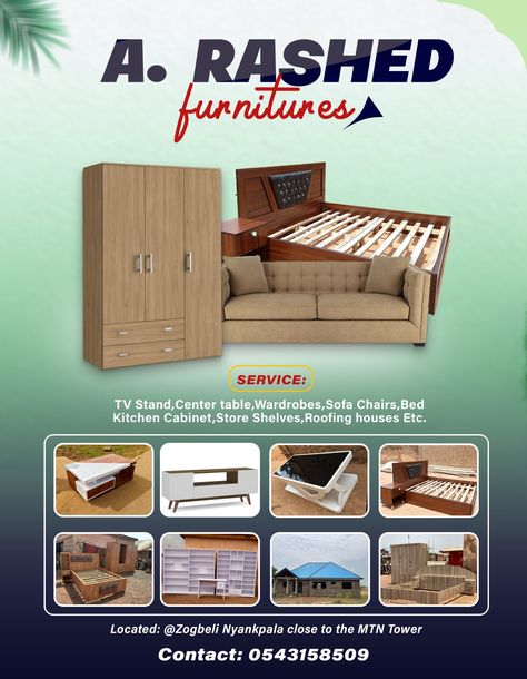 A Rashed furnitures Furniture Flyer Design, Graphics Design Flyer, Furniture Poster, Flyer Design Layout, Store Shelves, Wallpaper Abstract, Chair Bed, House Roof, Center Table