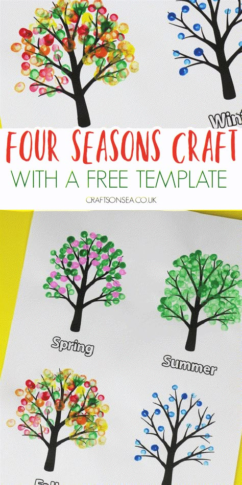 Four seasons tree craft for kids with a free template painting #kidscrafts Weather Changing Activities Preschool, Tree Day Activities For Kids, Four Seasons Tree Craft, Seasons Tree Craft, Fall Storytime, Seasons Kindergarten, Preschool Seasons, Weather Preschool, Four Seasons Tree