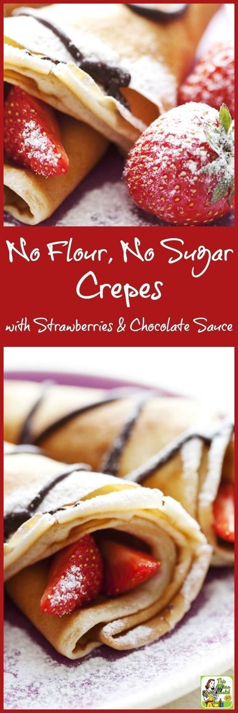 Looking for a gluten free crepe recipe? Try this easy No Flour, No Sugar Crepes with Strawberries & Chocolate Sauce. It's the perfect healthy crepe recipe for Valentine's Day or Mother's Day. It's also a paleo crepe recipe with a few substitutions. Flourless Crepes, Healthy Crepe Recipe, Christmas Crepes, Paleo Crepes Recipe, Gf Crepes, Gluten Free Crepe, Healthy Crepe Recipes, Sauce For Pancakes, Crepes With Strawberries