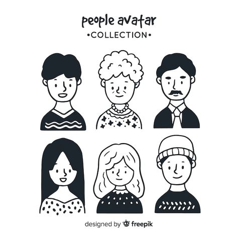 Free Vector | Hand drawn people avatar pack People Avatar, Drawn People, Face Doodles, Doodle People, Cartoon People, Cartoon Faces, People Illustration, Vector Illustration Design, Line Illustration