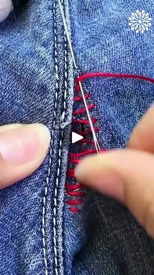 How to perfectly sew ripped jeans in a few seconds! | How to perfectly sew ripped jeans in a few seconds! | By Zizu Kooli | How to perfectly sew ripped jeans in a few minutes. Giving it a flawless finish. How To Fix Ripped Jeans, Sew Ripped Jeans, Sew Jeans, Sewing Jeans, Jeans Ripped, How To Sew, Ripped Jeans, Stretch Jeans, Hand Sewing