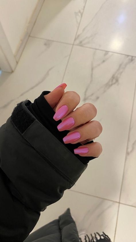 40  Pink Nail Designs for Your Next Manicure - Boss Babe Chronicles Square Shape Pink Nails, May Nails Ideas Coffin, Hot Pink Coffin Shape Nails, Pink Gel Nails Medium Length, Trendy Summer Nails Coffin Shape, Coffin Shaped Chrome Nails, Coffin Shape Chrome Nails, Short Coffin Shape Nails Chrome, Vacation Nail Inspo Coffin