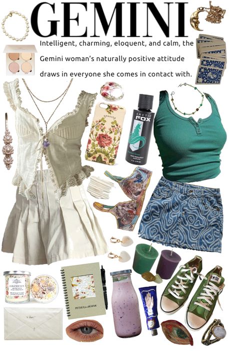 Zodiac Signs Outfits Gemini, Gemini Dressing Style, Venus In Gemini Style Outfits, Gemini Wardrobe, Gemini Style Aesthetic, Gemini Outfit Ideas, Gemini Fashion Aesthetic, Gemini Rising Aesthetic Outfits, Gemini Venus Fashion