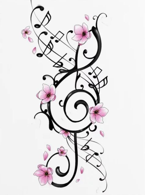 Music Notes Flowers Tattoo, Music Symbol Tattoo Girly, Musical Note Tattoos For Women, Music Inspired Tattoos For Women, Music Sleeve Tattoo Women, Musical Tattoos For Women, Music Flower Tattoo, Music Note Tattoos For Women, Music Tattoo Designs For Women