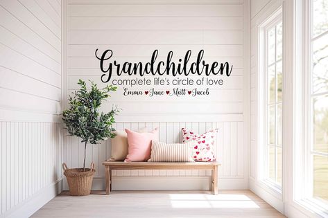 Grandkid Wall Ideas, Great Grandkids Sign, Grandkids Picture Wall Ideas, Grandchildren Room Ideas, Grandkids Bedroom At Grandmas Ideas, Grandkids Playroom At Grandmas, Nursery Ideas For Grandparents House, Grandkids Room At Grandmas, Grandkids Playroom