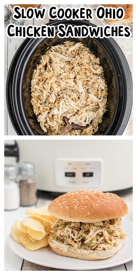 Chicken Sandwiches Crockpot, Ohio Chicken, Crockpot Pulled Chicken, Shredded Chicken Sandwiches, Shredded Chicken Crockpot, Magical Slow Cooker, On A Bun, Buffalo Chicken Sandwiches, The Magical Slow Cooker