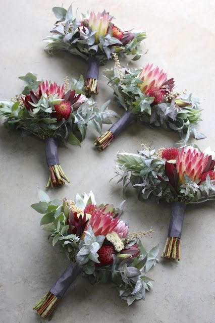 Australian Native Buttonhole, Native Bouquet, Bohemian Ideas, Protea Wedding, Protea Bouquet, Colorful Wedding Flowers, March Wedding, Blush Wedding Flowers, Australian Native Flowers