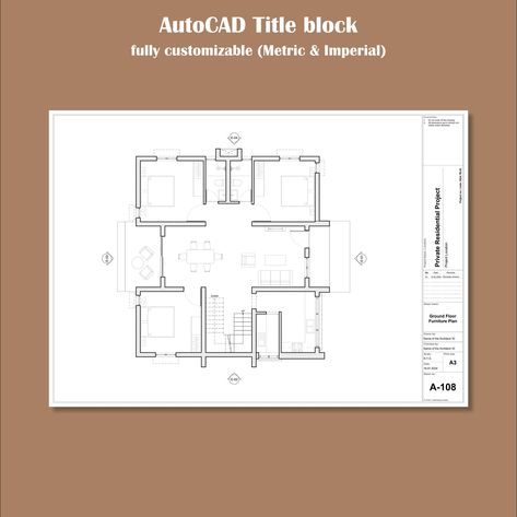 *This is not a physical product* Enhance the quality of your architectural drawings by using our carefully designed title block. Our title block template is crafted with precision to make your work process more efficient and leave a lasting impression on your clients. We have taken the needs of architects, engineers, and designers into account while creating this template, making it a comprehensive package that offers both functionality and aesthetics. Customize and edit the title blocks to fit your projects and personal branding. This lets you make sure the information is exactly what you need. It lets you make your brand and projects unique and professional. You will get... * Title Block_Metric (AutoCAD Template) file contains 3 different paper sizes (A4, A3, A2) in metric unit (mm) * Ti Title Blocks Design, Drawing Title Block Design, Titleblocks Architecture, Title Block Architecture, Title Block Template, Autocad Template, Autocad Title Block Design, Title Block, Project Design