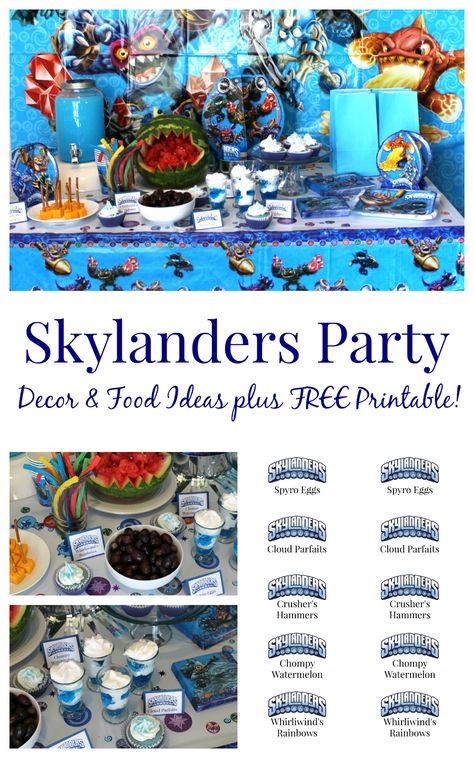 Skylanders Party Ideas Skylanders Birthday Party, Party Planning Food, Skylanders Birthday, Frozen Party Games, Skylanders Party, Cheap Party Decorations, Slumber Party Games, Minion Birthday Party, Monster High Party