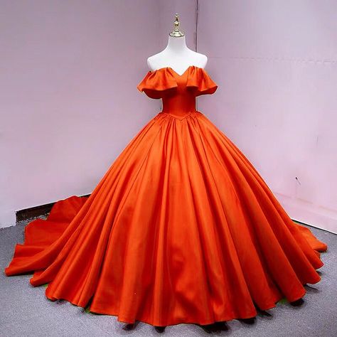 Orange Ball Gown, Orange Prom Dresses, Ball Gown Prom Dresses, Gown Prom Dresses, Satin Ball Gown, Dresses Quinceanera, Wedding Dresses Satin, Ball Gowns Evening, Long Evening Gowns