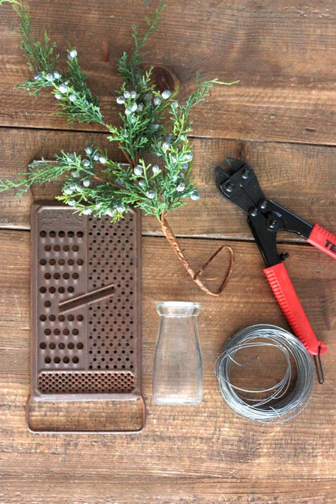 Cheese Grater Crafts, Vintage Repurposed Items, Fixer Upper Inspired, Booth Decor, Vintage Kitchen Utensils, Vintage Repurposed, Bed Springs, Cheese Grater, Dollar Tree Diy Crafts