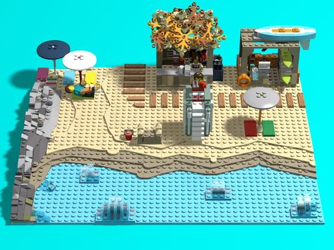 [The relaxing seaside] [BrickLink] Lego Sand Castle, Underwater Lego Scene, Lego Beach, Lego Land Florida, Lego Pirates Of The Caribbean Mocs, Lego Building, Beach Town, Lego, Building