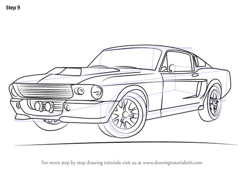 Learn How to Draw a 1968 Mustang (Sports Cars) Step by Step : Drawing Tutorials Mustang Drawing Sketch, Mustang Drawing, Ford Mustang Eleanor, Car Drawing Easy, Mustang Art, Mobil Mustang, Shelby Gt 500, Cars Coloring, Sports Drawings