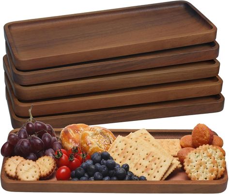 HOMKULA Acacia Wood Serving Platters and Trays - 14" x 5.5" Wooden Mini Charcuterie Boards, Small Cheese Board, Rectangle Wooden Tray for Kitchen Counter, Bathroom, Home Decor, Party, 6 Pack : Amazon.co.uk: Home & Kitchen Outdoor Serving Tray, Mini Cheese Boards, Wood Serving Platter, Wooden Serving Platters, Wooden Platters, Wood Platter, Serving Tray Set, Coffee Tray, Dining Plates